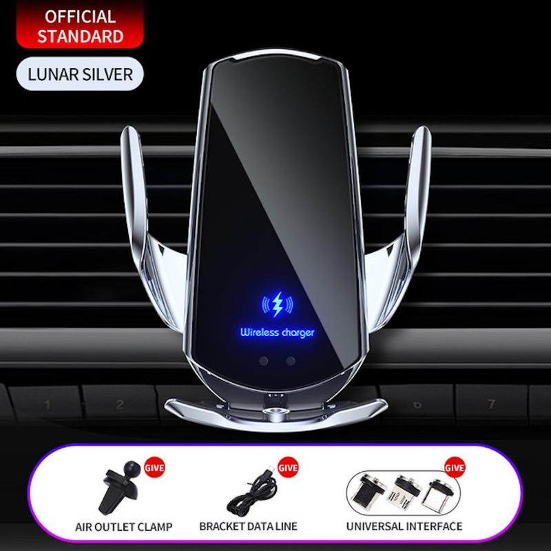 Wireless Charging Car Mobile Phone Holder with LED Light, Wireless Car Charger Phone Holder, Induction Opening & Infrared Sensor Wireless Charging Phone Rack, Car Accessories