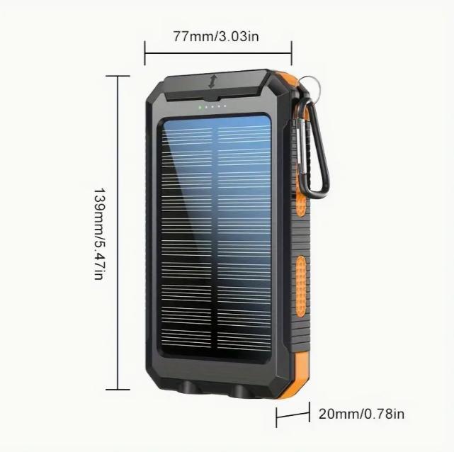 Solar charger, portable solar power supply, suitable for all mobile phones, waterproof battery pack, outdoor external backup power charger dual USB 5V output LED flashlight, very suitable for camping trips