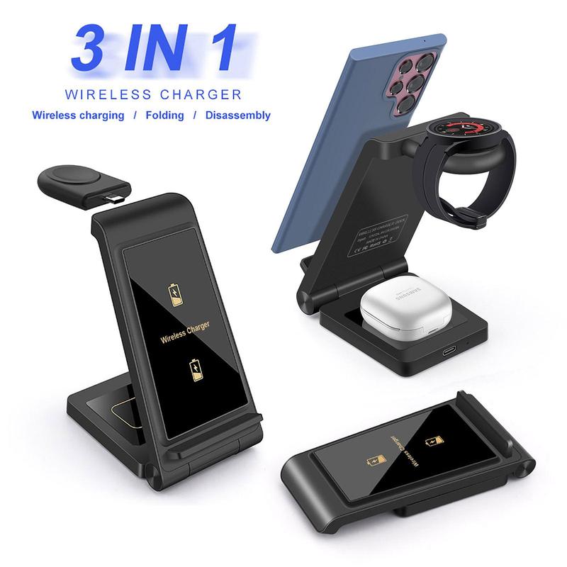 FDGAO 3 in 1 Fashionable Wireless Charger, Foldable Fast Charging Station, Multifunctional Charging Station for Samsung