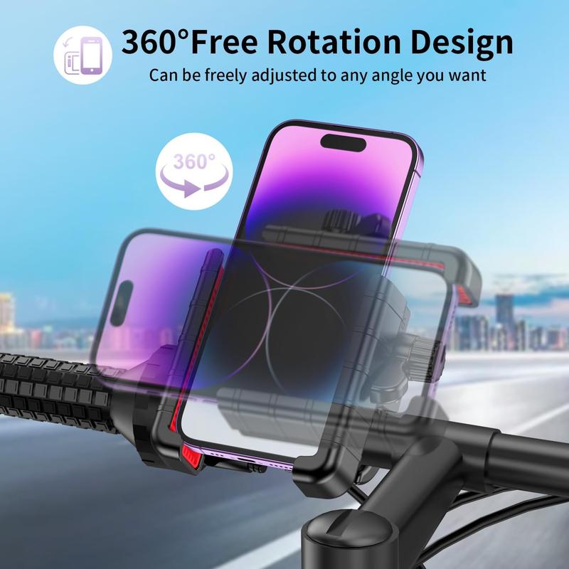 Bike Phone Mount Holder - 360° Rotating Motorcycle Phone Mount, Camera-Friendly, for Electric Scooters, Bikes, Fits iPhone & Android 4.5-7.0 inches