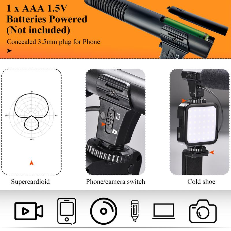 CAMOLO Vlogging Kit, Smartphone Camera Video Vlogging Kit for iPhone Android with Light + Microphone + Tripod + Phone Holder for Vlogging YouTube Tiktok Facebook Camera