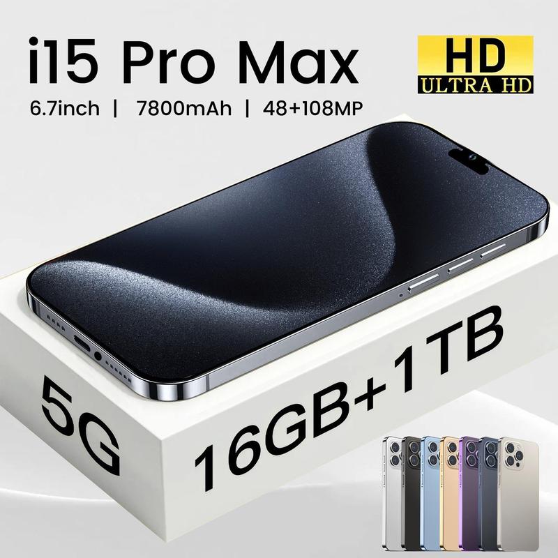 Hot style(New store limited time promotion!) i15 Pro Max Super Phone 6.7 HD Screen Smartphone Original 16GB+1T 5G Dual Card Celulares Android Unlock 108MP 7800mAh Large Battery as a Gift Perfect!