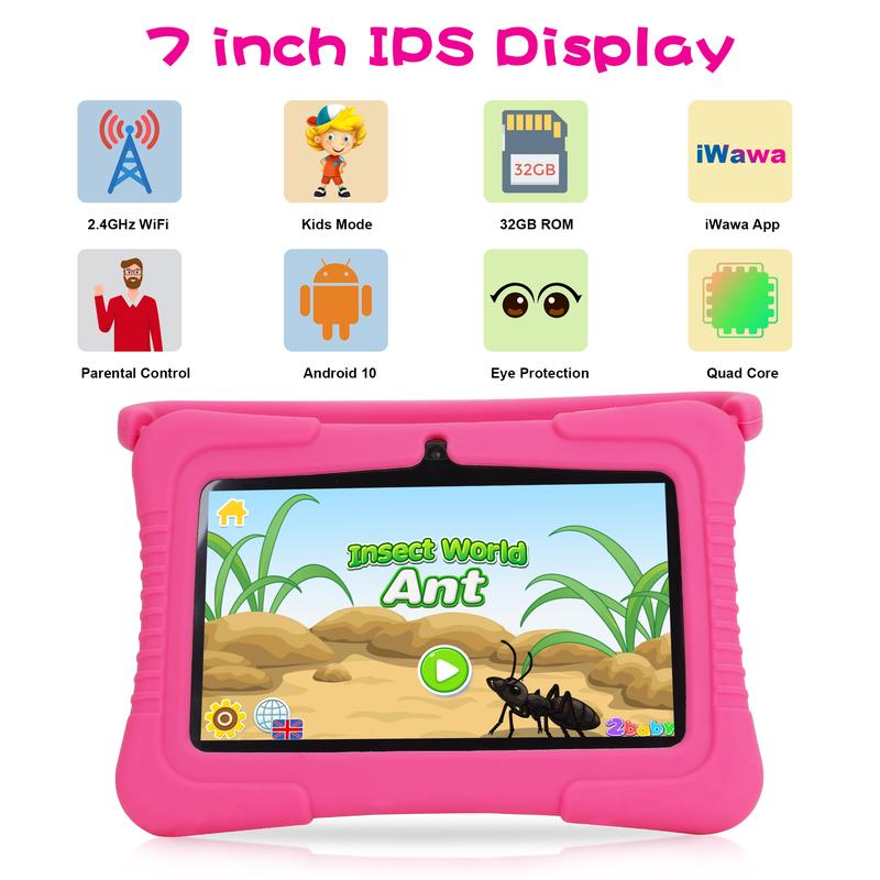 Veidoo Kids Tablet, 7-inch Android Tablet for Kids 32GB Storage, Toddler Tablet with Shockproof Case, Parent Control, Bluetooth, WiFi, Learning