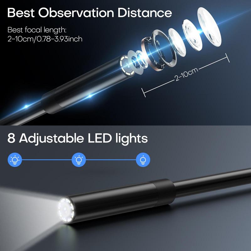 Industrial Endoscope for Summer, HD Digital Pipe Inspection Camera, Waterproof Snake-shaped Camera with LED Light for Mechanical Equipment, Automotive Repair, Men Gifts