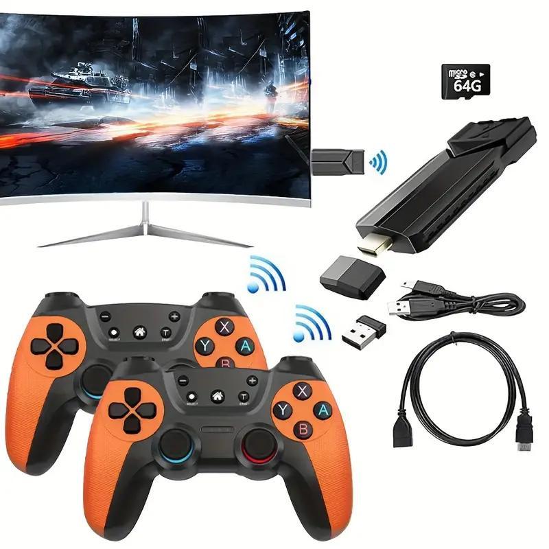 Retro Game Stick, Retro Play Plug And Play Video Games Stick 9 Emulators, 4K HDTV Output, Premium Competitive Dual Controllers With 393.7inch Range - 360 Precise Joystick +plug-and-play+ Faux Snake Skin Anti-Slip Design, Ultimate Gaming Experience