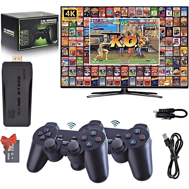 Wireless Retro Game Console, Plug & Play Video TV Game Stick with 15000+ Games Built-in, 64G, 9 Emulators, 4K HDMI Nostalgia Stick Game for TV, Dual 2.4G Wireless Controllers