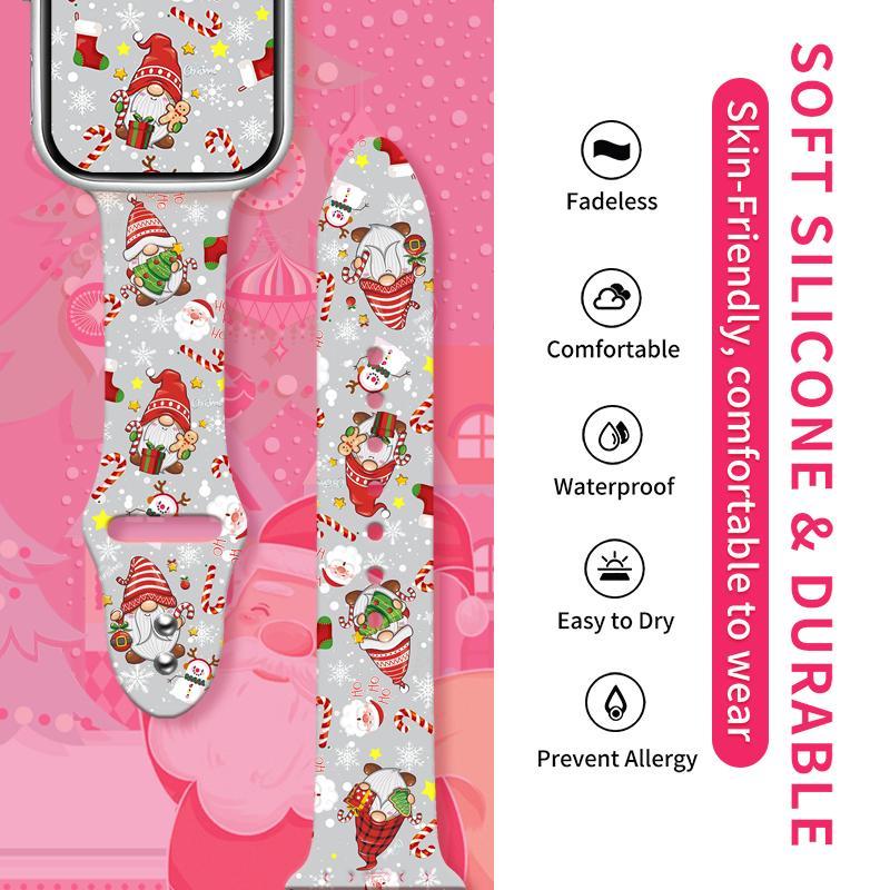 Christmas Themed Watch Band, 1 Count Waterproof & Sweat-proof Watch Band for Apple Watch 1 2 3 4 5 6 7 8 9 10 SE Ultra, Personalized Soft Silicone Watch Band