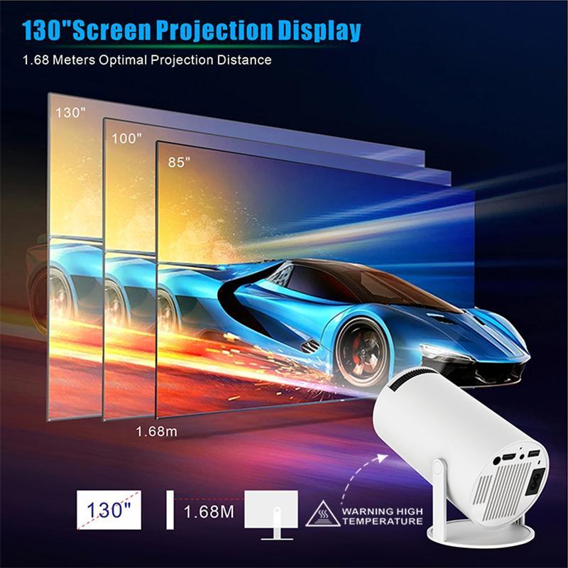 Universal 720P Projector, WiFi 6 BT 5.0 Android Projector, Intelligent Projector with Automatic Horizontal Correction, 180° Rotatable Outdoor Movie Projector for Mobile Phones