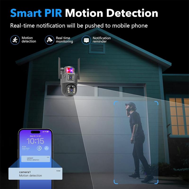 6MP Solar Camera Security Outdoor, Dual Lens (2x3MP) PTZ Wireless Home Security Cameras Outside Surveillance Indoor, Wide Angle 360°, Solar Powered, 2.4GHz WiFi, Human Detect, Color Night Vision