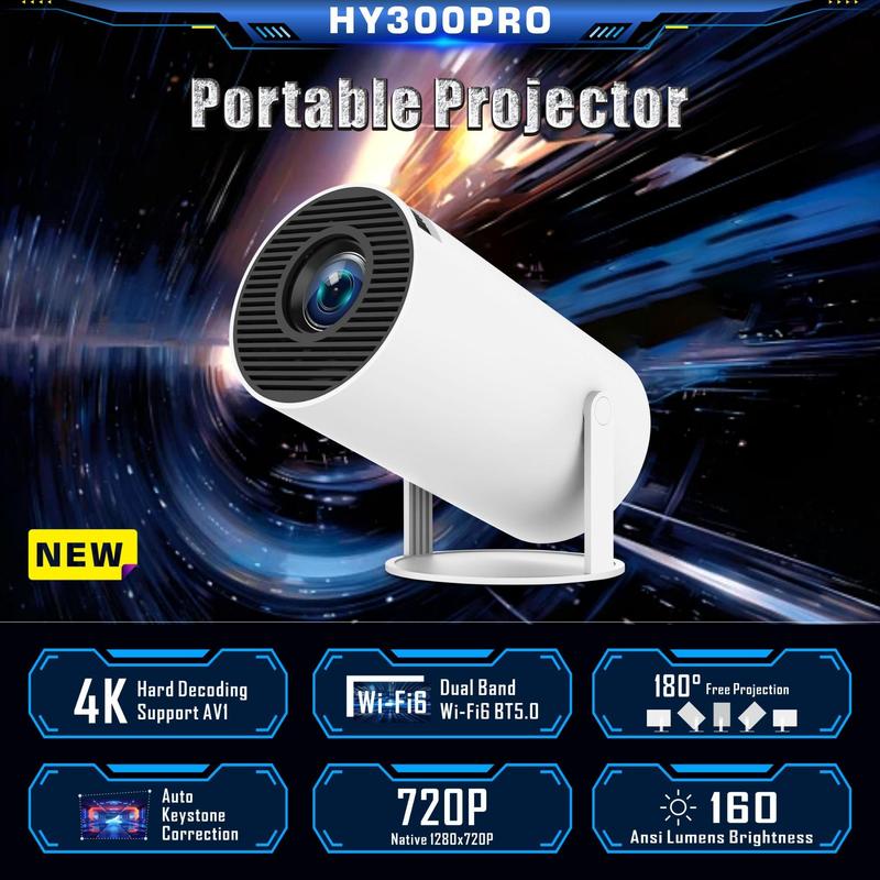 Universal 720P Projector, WiFi 6 BT 5.0 Android Projector, Intelligent Projector with Automatic Horizontal Correction, 180° Rotatable Outdoor Movie Projector for Mobile Phones