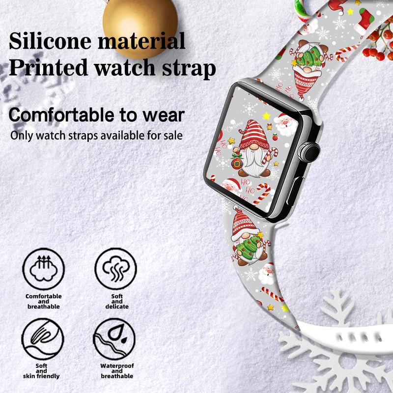 Christmas Themed Watch Band, 1 Count Waterproof & Sweat-proof Watch Band for Apple Watch 1 2 3 4 5 6 7 8 9 10 SE Ultra, Personalized Soft Silicone Watch Band