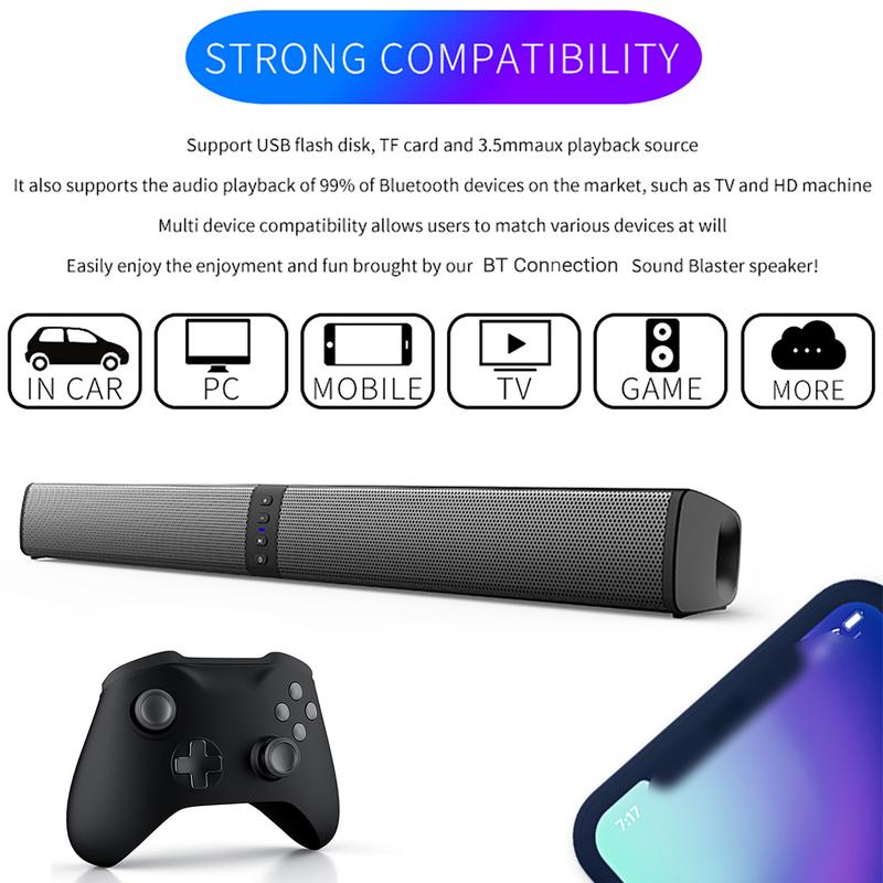 20W Sound Bar for Smart TV 2 in 1 Detachable Stereo Soundbar Bluetooth TV Surround Sound Bar Built in 4 Speaker For Home Theater