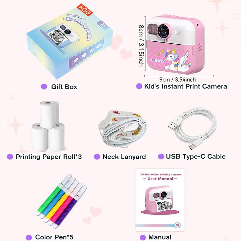 KGG Instant Print Photo Camera, USB Rechargeable Digital Camera with 3 Rolls Photo Paper, Mini Thermal Printer Video Educational Student Camera