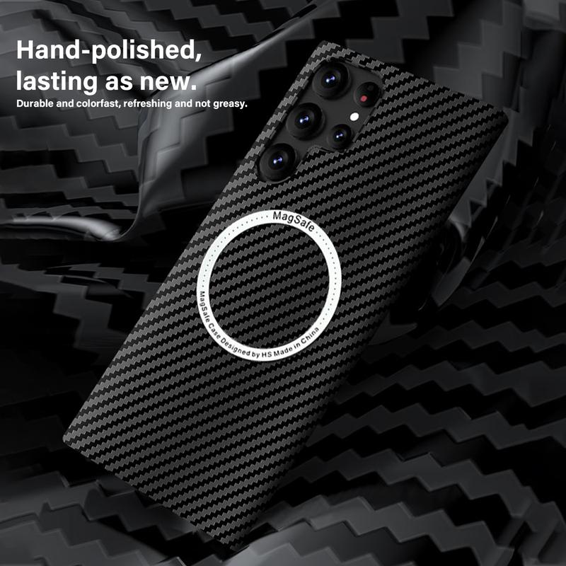 Fashion Carbon Fibre Pattern Phone Case for Samsung Galaxy S24 Ultra S23 Plus S22 S21 S24+ S23+ Hard Shockproof Protection Cover Supports Wireless Charging MagSafe Case Slim Cover Accessories Magnetic