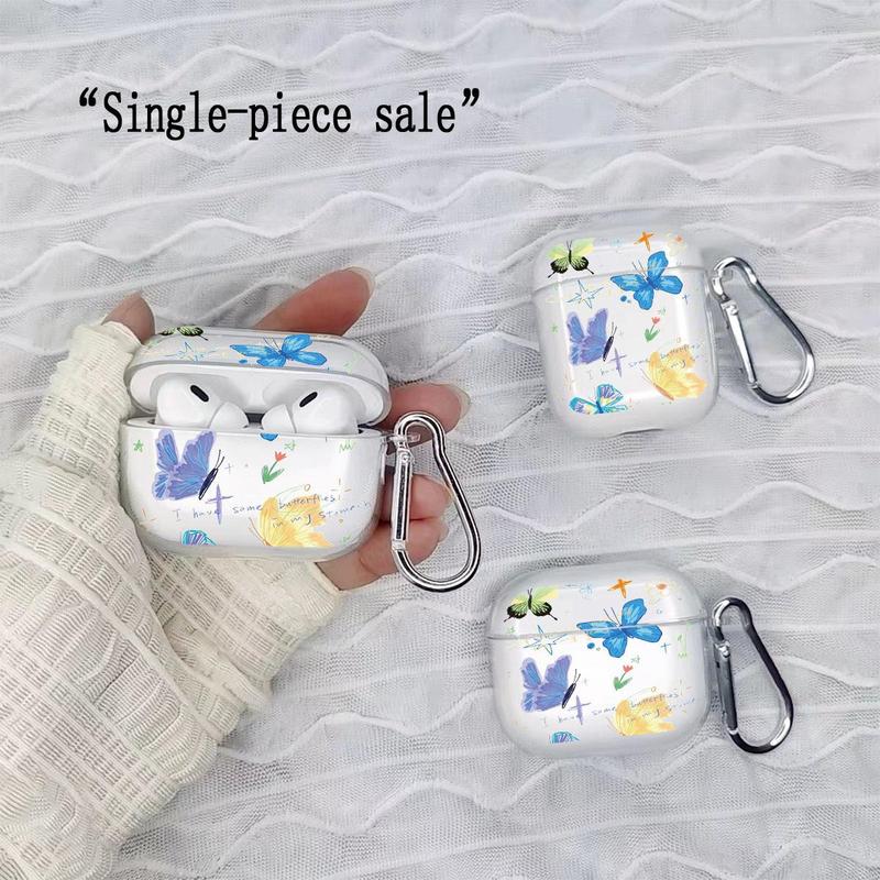 Butterfly Pattern Earphone Case with Keychain, 1 Count Transparent Earphone Case with Keychain, Cute Cartoon Earphone Protector Cover for Airpods