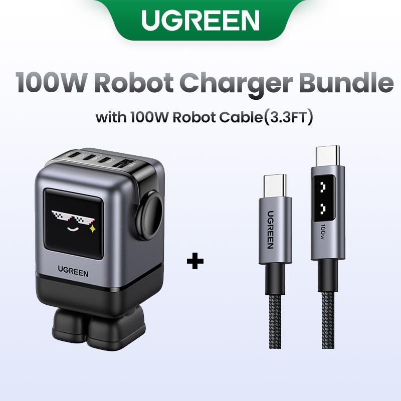 UGREEN Uno 100W Robot Charger Bundle with 100W 3.3 FT Fast Charging Cable, Fast Charging for Macbook, iPhone 16 Pro Max, Samsung--Black Friday