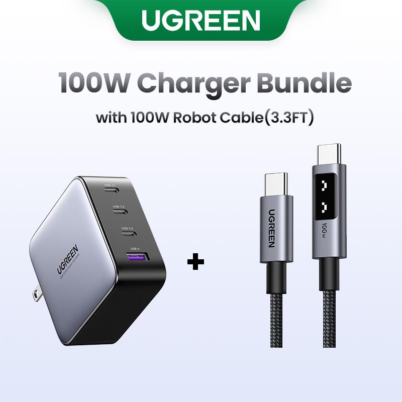 UGREEN Uno 100W Robot Charger Bundle with 100W 3.3 FT Fast Charging Cable, Fast Charging for Macbook, iPhone 16 Pro Max, Samsung--Black Friday