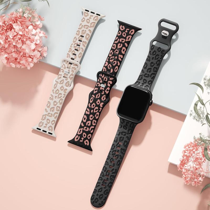 3 Pack Engraved Leopard Bands Compatible with Apple Watch Band