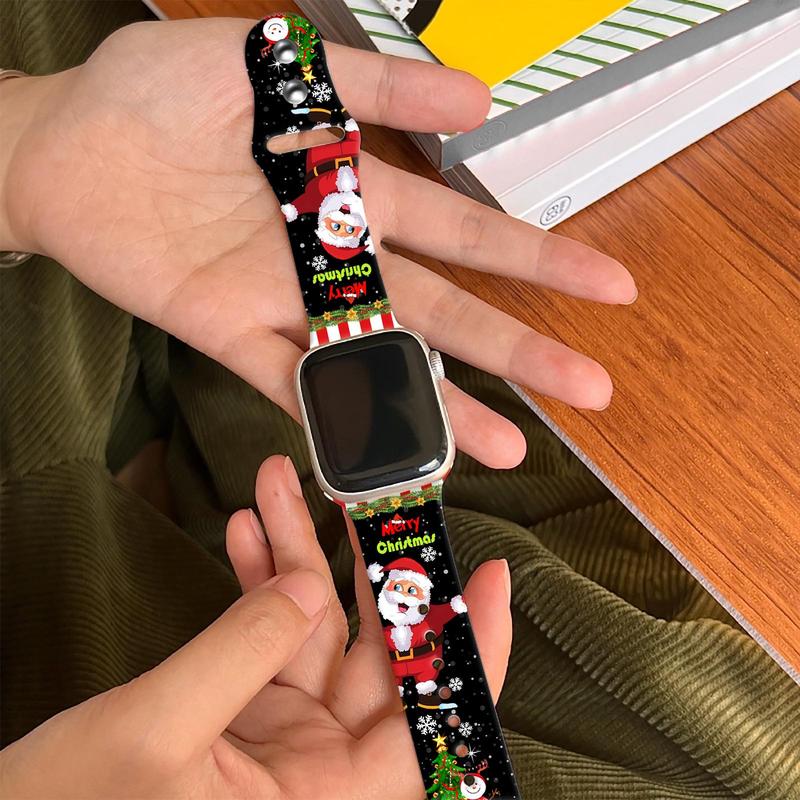 Christmas Themed Watch Band, 1 Count Waterproof & Sweat-proof Watch Band for Apple Watch 1 2 3 4 5 6 7 8 9 10 SE Ultra, Personalized Soft Silicone Watch Band