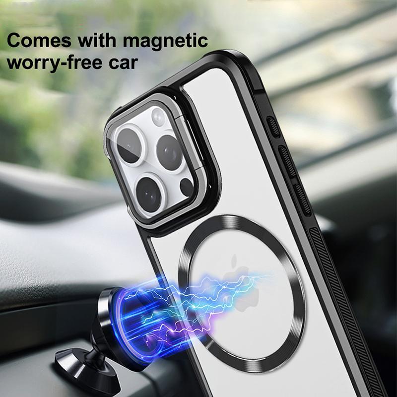 Magnetic Phone Case, Camera Lens Protector and Camera Holder, Shockproof Transparent Shell Scratch-resistant Waterproof and Durable, Suitable for iPhone16 Pro, 15, 14 Plus, 13 Pro Max