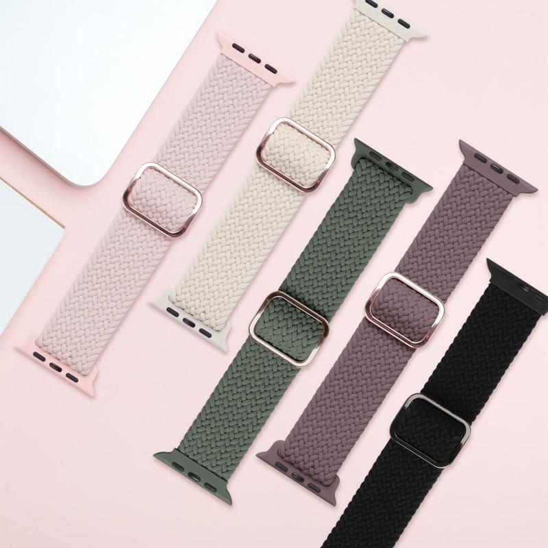 Braided Stretchy Nylon Smart Watch Band for Summer, 5 Counts Durable Sport Elastic Nylon Cloth Watch Wristband for iWatch Series 9 8 SE 7 6 5 4 3 2 1 Smartwatches, Adjustable Fashion Smartwatch Band