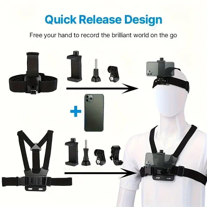 Action Camera Strap Set with Phone Clip for Fall Gift, Fixing Mount for Gopro Phone Osmo Action, Sports Camera Accessories, Camera Stabilizer, Gift for Girlfriend