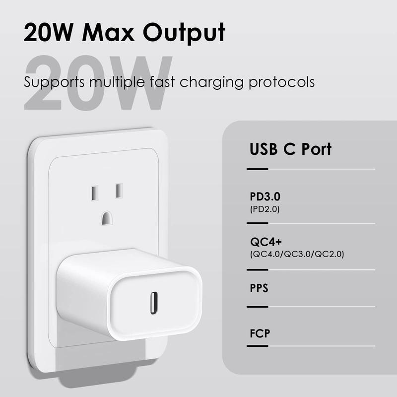 EETTVEKD Fast Charging Charger & Cable Set, 2 Counts Type C Wall Charger Block with 2 Counts Cable, USB C Cable for iPhone 14 13 12 11, AirPods Pro