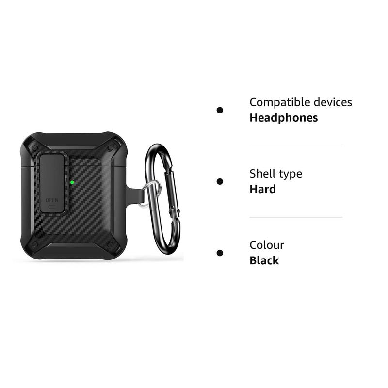 Airpod Case with Lock Compatible with Apple Airpods Case 2nd Generation Case, Rugged Case Cover for AirPods 1st Charging Case with Keychain for Men Women[Front LED Visible]