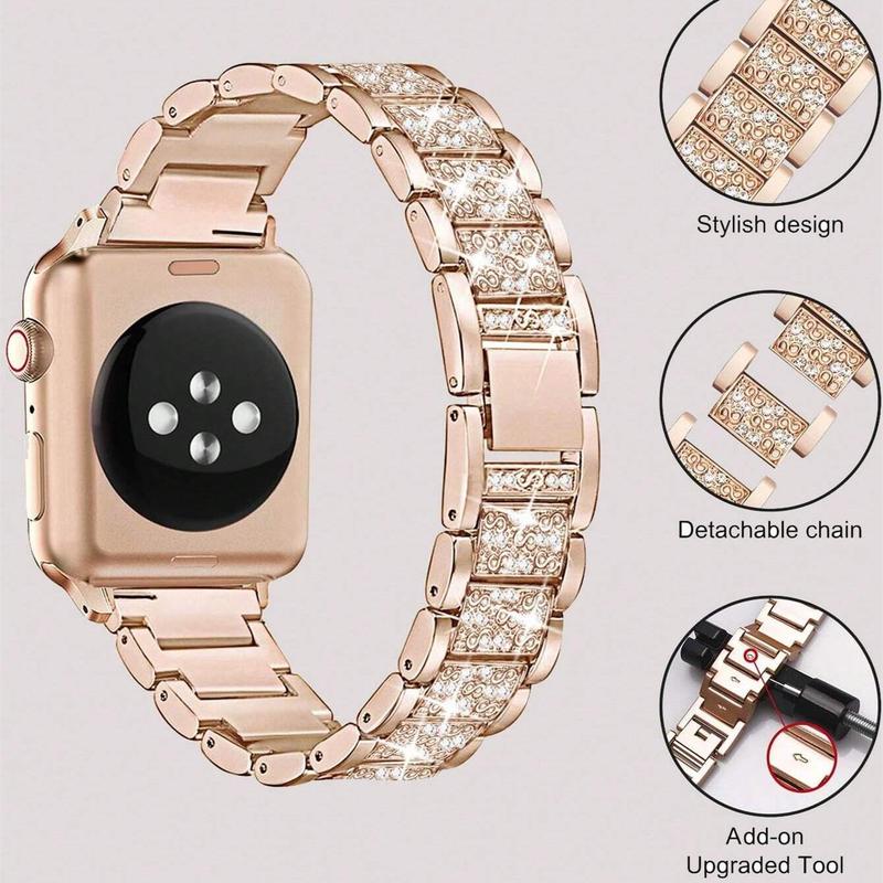 Rhinestone Decor Watch Band (Band Only), Smart Watch Replacement Watchband, Fashion Wearable Accessories Compatible with Apple Watch Ultra Se 8 7 6 5 4 3 2 1