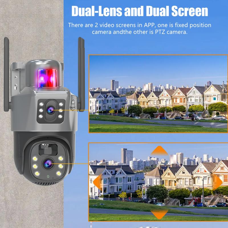 6MP Solar Camera Security Outdoor, Dual Lens (2x3MP) PTZ Wireless Home Security Cameras Outside Surveillance Indoor, Wide Angle 360°, Solar Powered, 2.4GHz WiFi, Human Detect, Color Night Vision