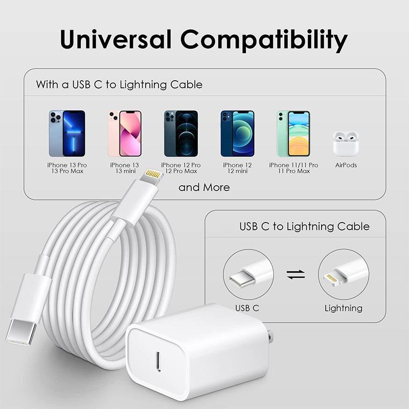 EETTVEKD Fast Charging Charger & Cable Set, 2 Counts Type C Wall Charger Block with 2 Counts Cable, USB C Cable for iPhone 14 13 12 11, AirPods Pro