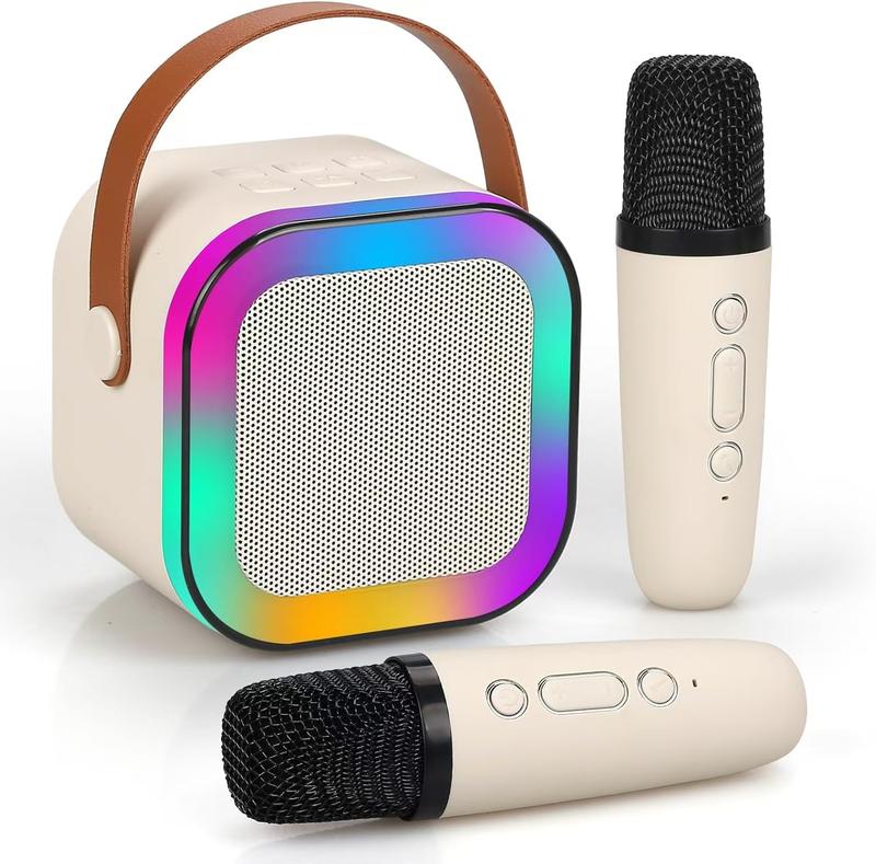 Portable karaoke machine with 2 wireless microphones, mini portable Bluetooth speaker with wireless microphone, suitable for gifts for children aged 4-12, boys, girls, adults, parties, family KTV, outdoor, travel and multiple occasions