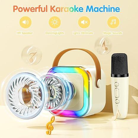 Portable karaoke machine with 2 wireless microphones, mini portable Bluetooth speaker with wireless microphone, suitable for gifts for children aged 4-12, boys, girls, adults, parties, family KTV, outdoor, travel and multiple occasions