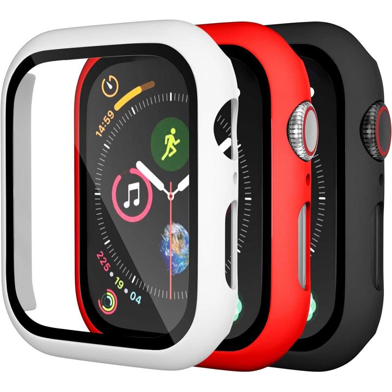 Compatible with Apple Watch Case 44mm iWatch SE Series 6 5 4 with Screen Protector, Slim Guard Thin Bumper Full Coverage Hard Cover Defense Edge for Women Men, Black White Red, 3 Pack