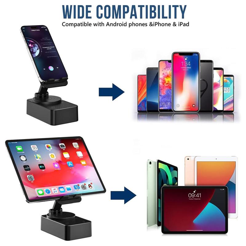 Cell Phone Stand with Wireless Bluetooth Speaker HD Surround Sound, 360 Rotable Angel Adjustable Anti-Slip Base, Perfect for Home Outdoor, Compatible with iPhone iPad Android