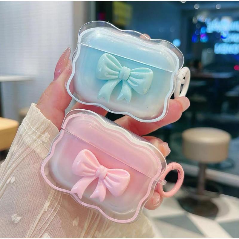 Cute  Clear Case for AirPods Pro 2 1 Gen, Girly 3D Bow Design Soft TPU Protective Shockproof Kawaii Apple iPod Pro 2nd 1st Generation Cover with Cleaner Pen & Keychain Girls Women 2023 2022 2019 - Pink