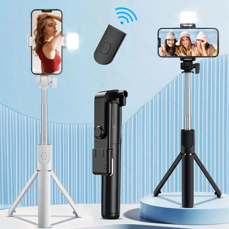 Portable Selfie Stick Tripod, 360 Degree Rotatable Phone Holder with Fill Light, Handheld Selfie Stick for Live Streaming, Vlogging, Photography