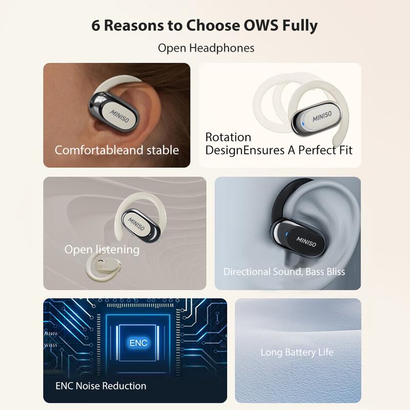 MINISO X32 OpenBuds Lightweight True Open Ear Wireless Earbuds with Multi-Angle Adjustment Bluetooth 5.4 Headphones with Dual-Axis Design for Long-Lasting Comfort Crystal-Clear Calls for Driving