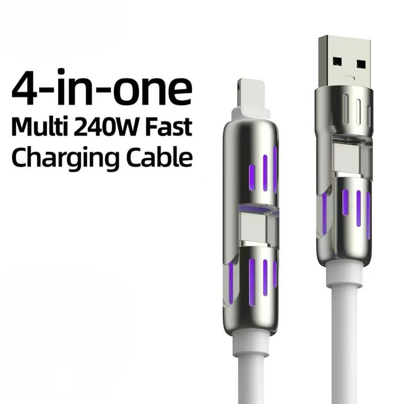 4 in 1 Charger, USB C Fast Charging Adapter [Max240W]  Cable Dual Charging Port Compatible with iPhone 15 14 13 Pro Max Plus iPad AirPods, Samsung Galaxy S23 S22 S10, samsung j3, Google us b Device Mobile Smartphone Electronic Cellphone orange  charger