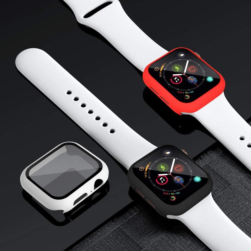 Compatible with Apple Watch Case 44mm iWatch SE Series 6 5 4 with Screen Protector, Slim Guard Thin Bumper Full Coverage Hard Cover Defense Edge for Women Men, Black White Red, 3 Pack