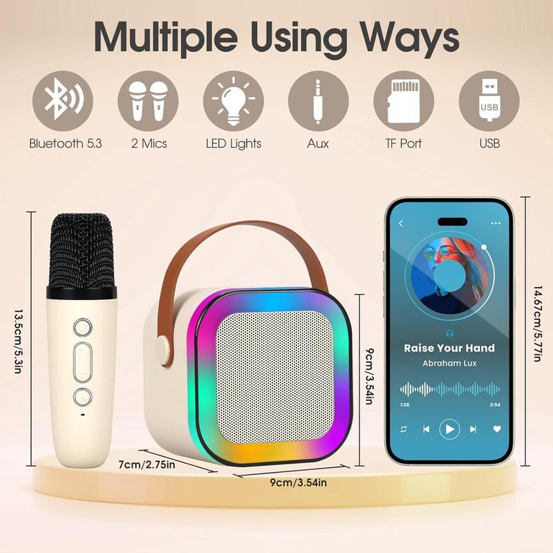 Portable Mini Wireless Speaker with 2 Wireless Microphones, Rechargeable RGB Light Speaker Set, HiFi Sound Home Karaoke Speaker Set for Home Party Birthday