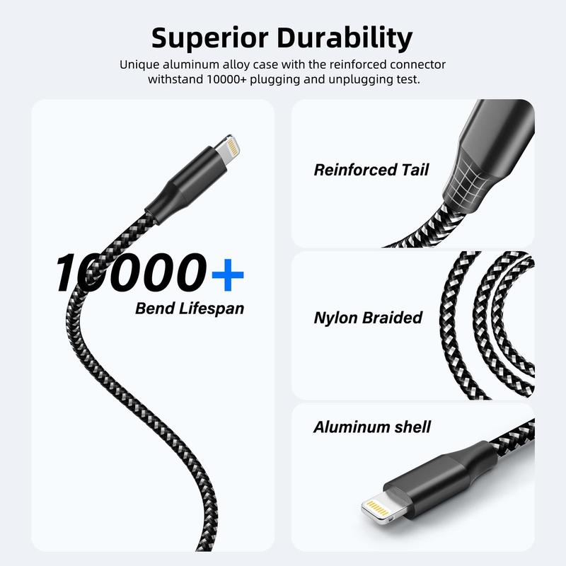 10FT [Apple MFi Certified] USB A Data Cable, Fast Charging Cables, Durable Nylon Braided USB Data Line Compatible with iPhone Apple 14 13 12 11 Pro Max XR XS X 8 7 6 Plus SE, Phone Charger, Summer Gift, Portable Chargers