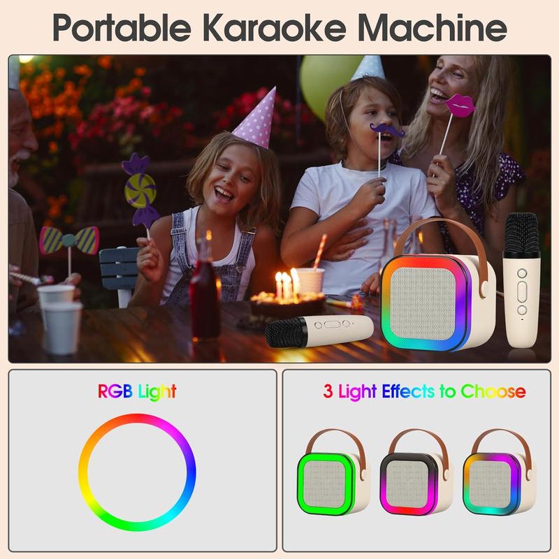 Portable Mini Wireless Speaker with 2 Wireless Microphones, Rechargeable RGB Light Speaker Set, HiFi Sound Home Karaoke Speaker Set for Home Party Birthday