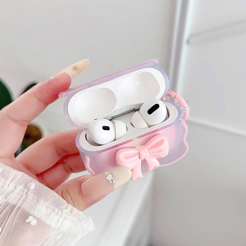 Cute  Clear Case for AirPods Pro 2 1 Gen, Girly 3D Bow Design Soft TPU Protective Shockproof Kawaii Apple iPod Pro 2nd 1st Generation Cover with Cleaner Pen & Keychain Girls Women 2023 2022 2019 - Pink