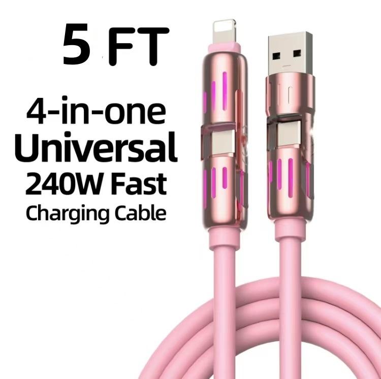 5ft 240W 4-in-1 USB Charging Cable-mfish Fast Charging for A+ TYPE Cand Lightning fast charge for iphone13 14 15 16,huawei, Android,Smartphone