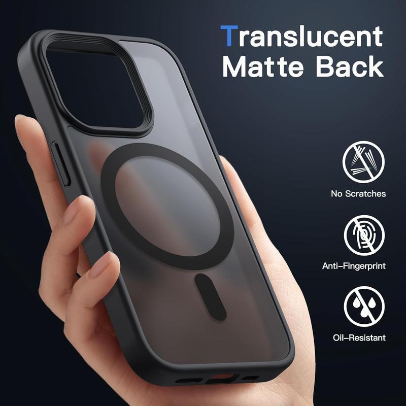 Magsafe Magnetic Cover for iPhone 16 15 14 13  12 11 Pro Max ,  Translucent Matte Back Slim Shockproof,   Protective Handheld Cases Handheld Cases