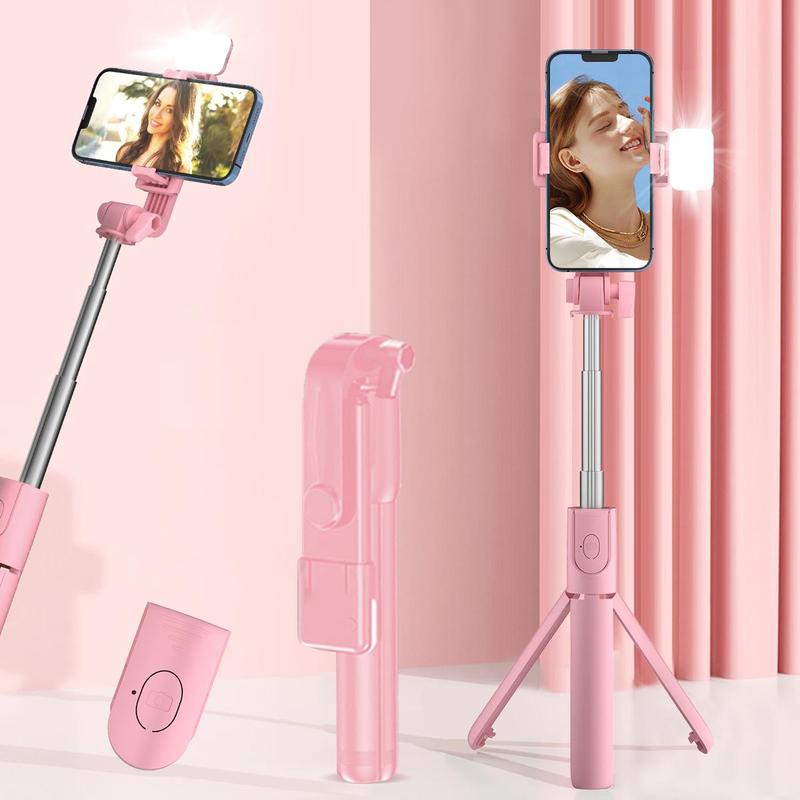 Portable Selfie Stick Tripod, 360 Degree Rotatable Phone Holder with Fill Light, Handheld Selfie Stick for Live Streaming, Vlogging, Photography