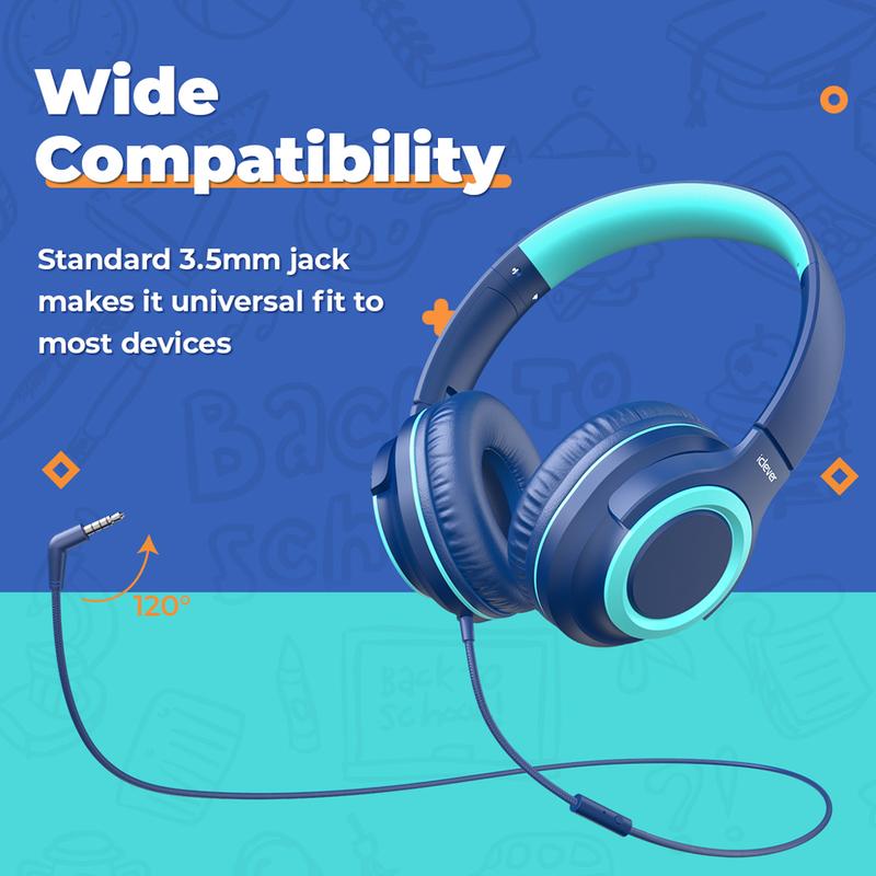 iClever 2-Pack Kids Headphones with Sharing Splitter-HS22 Wired Headphones-Tangle-Free 3.5mm Jack Foldable Stereo Headphones for School Tablet Travel