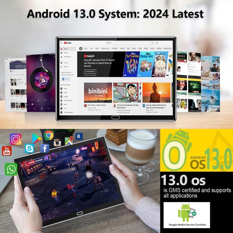 2 in 1 Tablet 10.1 Inch Android Tablets, 64GB 128GB ROM, Dual 4G Cellular with Keyboard, 18MP Camera, Octa-Core Processor, WiFi, GPS, Bluetooth, Google Certified Tablet Smartphone Cellphone touchscreen tablet tablet bundle