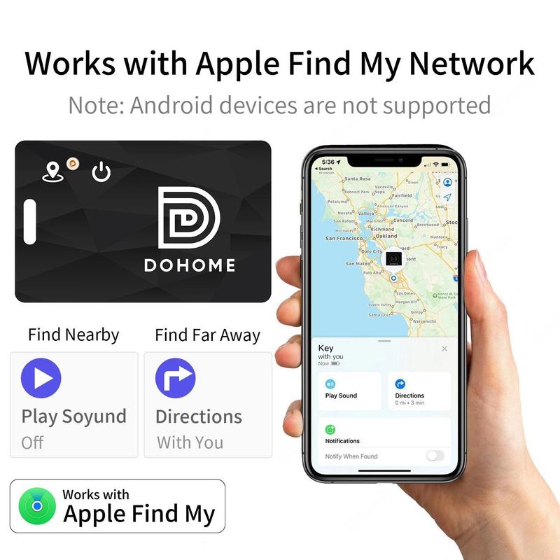 DOHOME GPS Tracker, Waterproof Smart Track Card, Ultra-thin Magnetic Charging Card, Compatible with Apple Find My, Smart & Wearable Devices